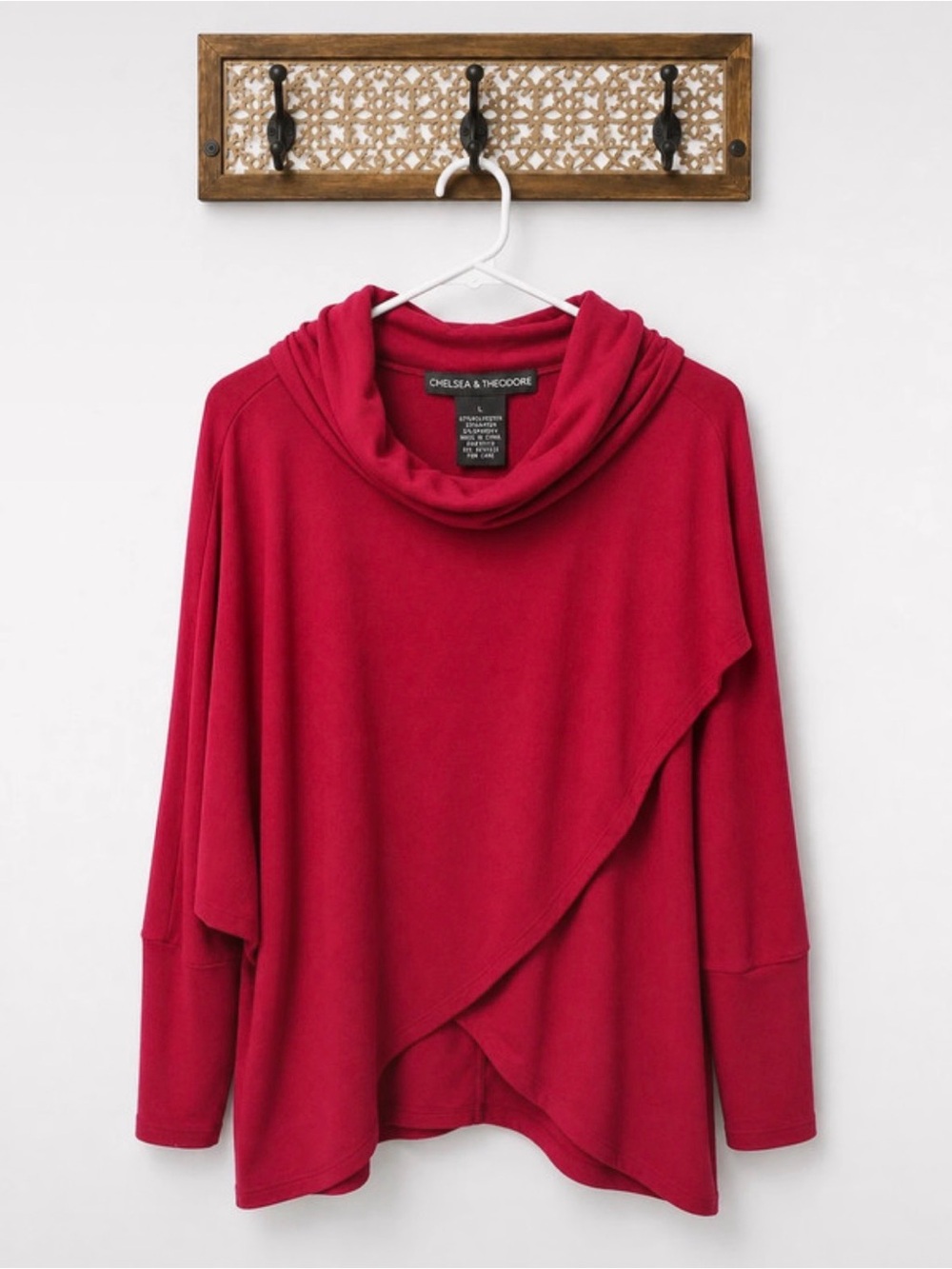Chelsea & Theodore Women's Raspberry Red Draped Cowl Neck Sweater